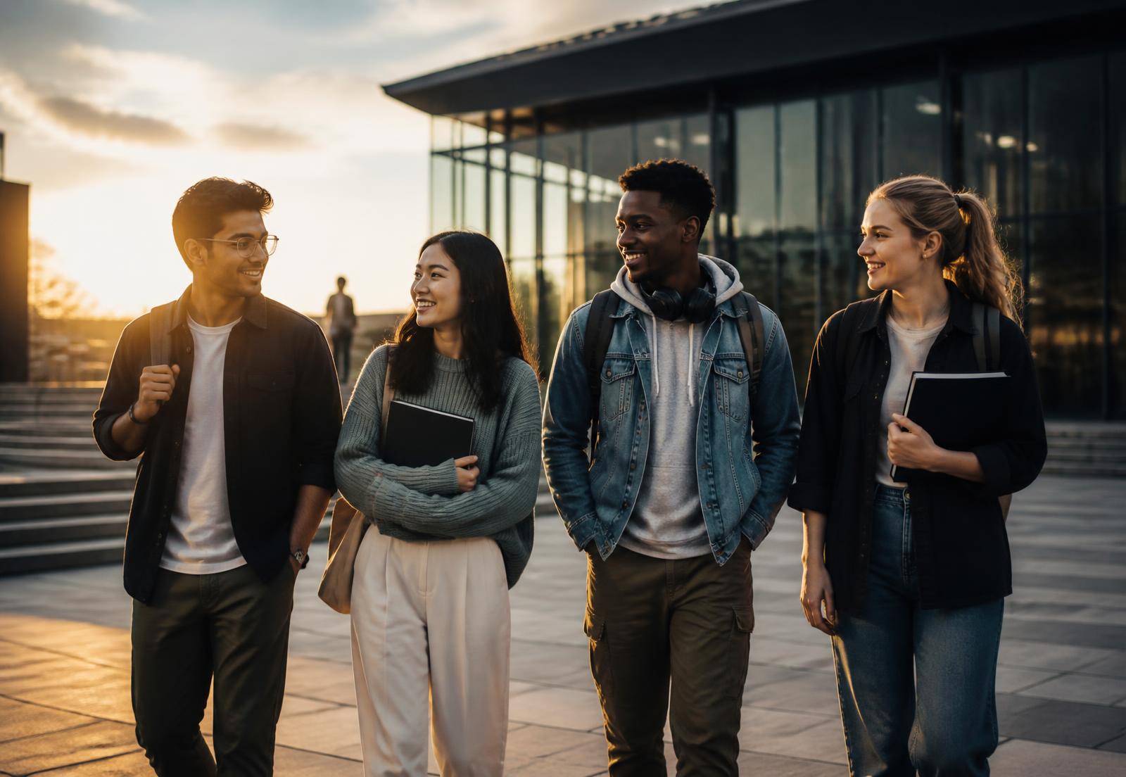 International students walking together across a university campus